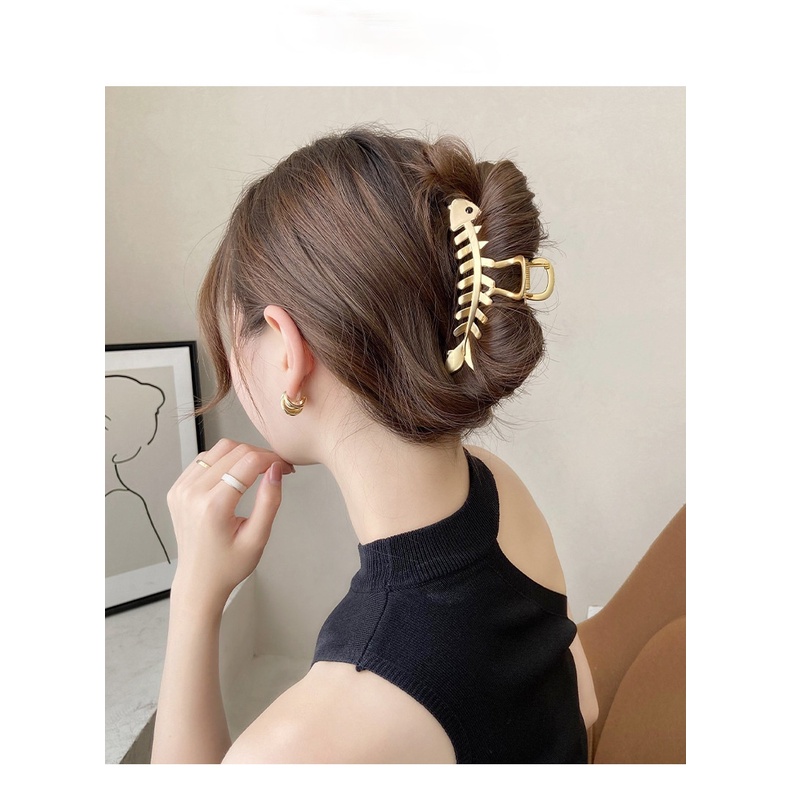 Kẹp tóc hình xương cá mập bằng hợp kim thiết kế đơn giản cho nữ