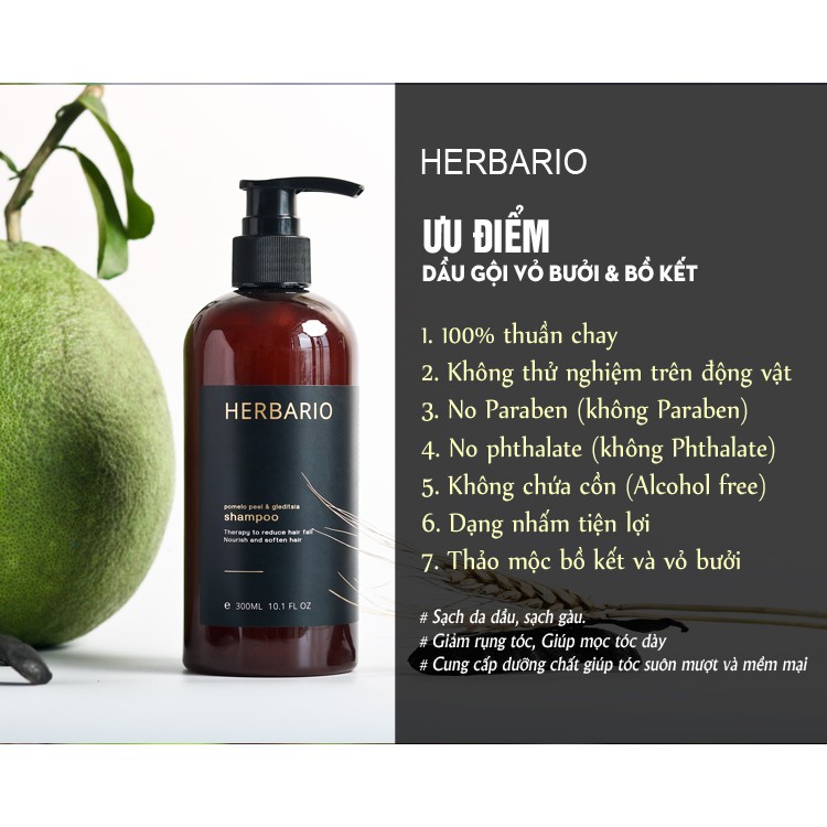 Dầu gội vỏ bưởi bồ kết Herbario và Tinh dầu bưởi Pomelo