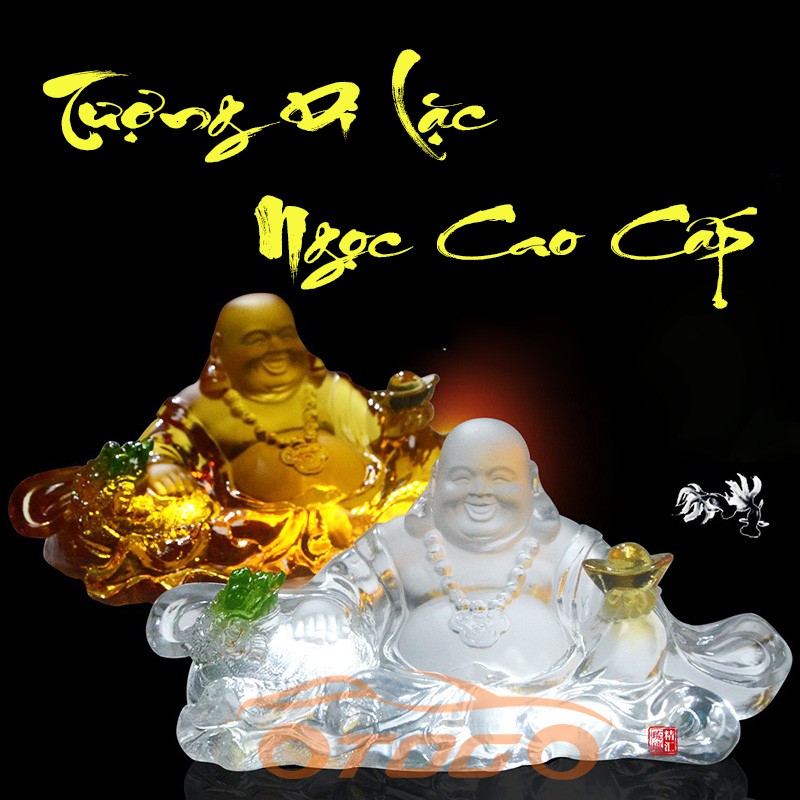 Tượng Di Lặc Ngọc Lưu Ly Trắng Để Taplo Trí Xe Hơi