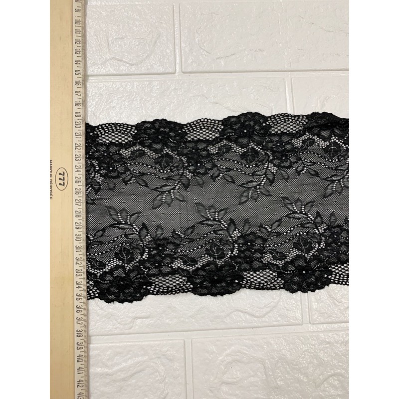 1m Ren thun,ren viền,thun ren bản 16cm mềm mại co giãn màu đen | BigBuy360 - bigbuy360.vn