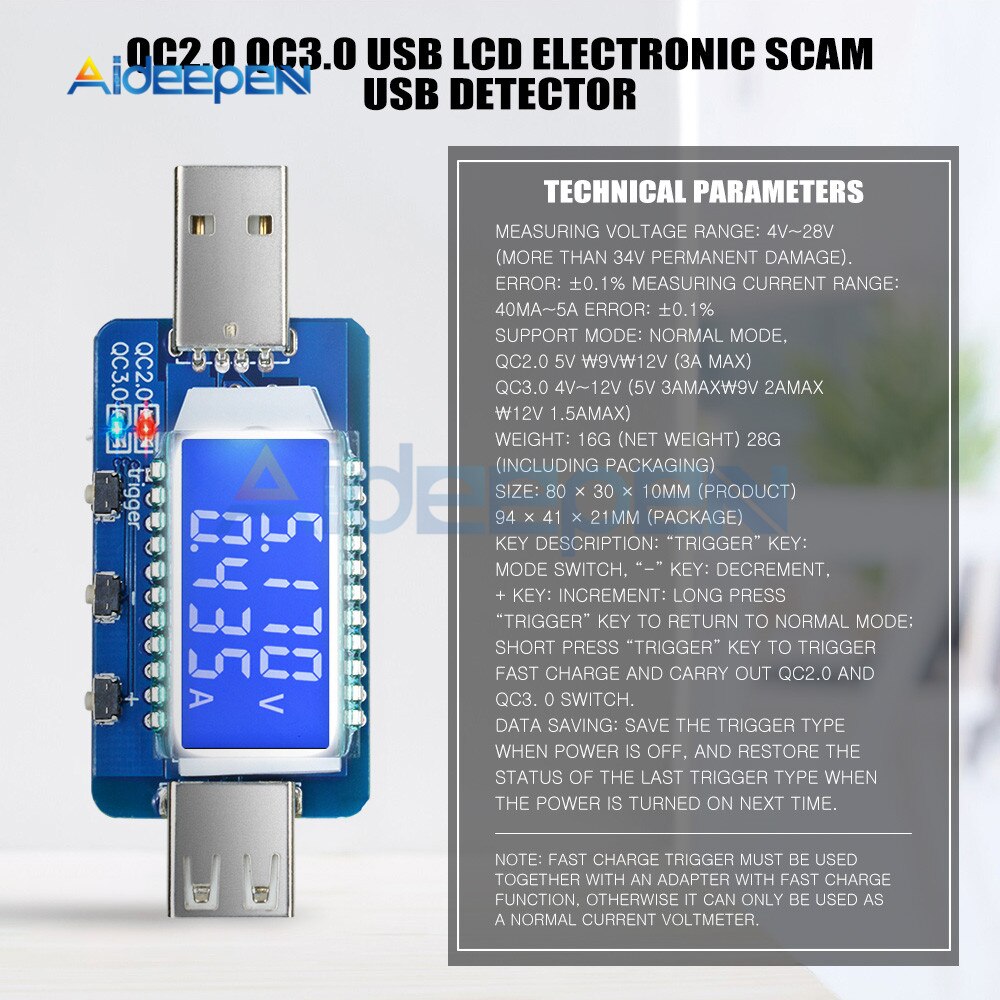POWER Usb Kiểm Tra Điện Áp Qc2.0 Qc3.0 4v-28v | BigBuy360 - bigbuy360.vn