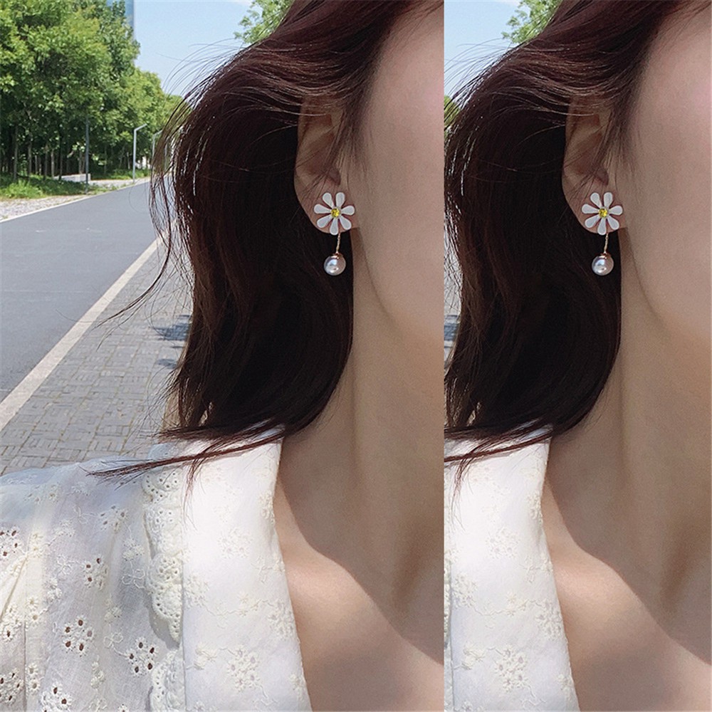 SUN FLOWER Hoa Tai Dáng Dài Hình Hoa Cúc Đính Ngọc Trai Nhân Tạo Thời Trang