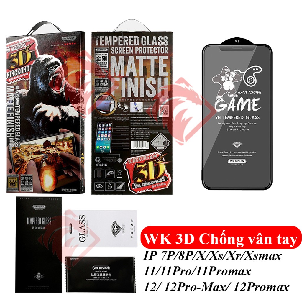 Kính Cường Lực Iphone Chống Vân Tay Kingkong 3D Chính Hãng - Dành Cho Game Thủ