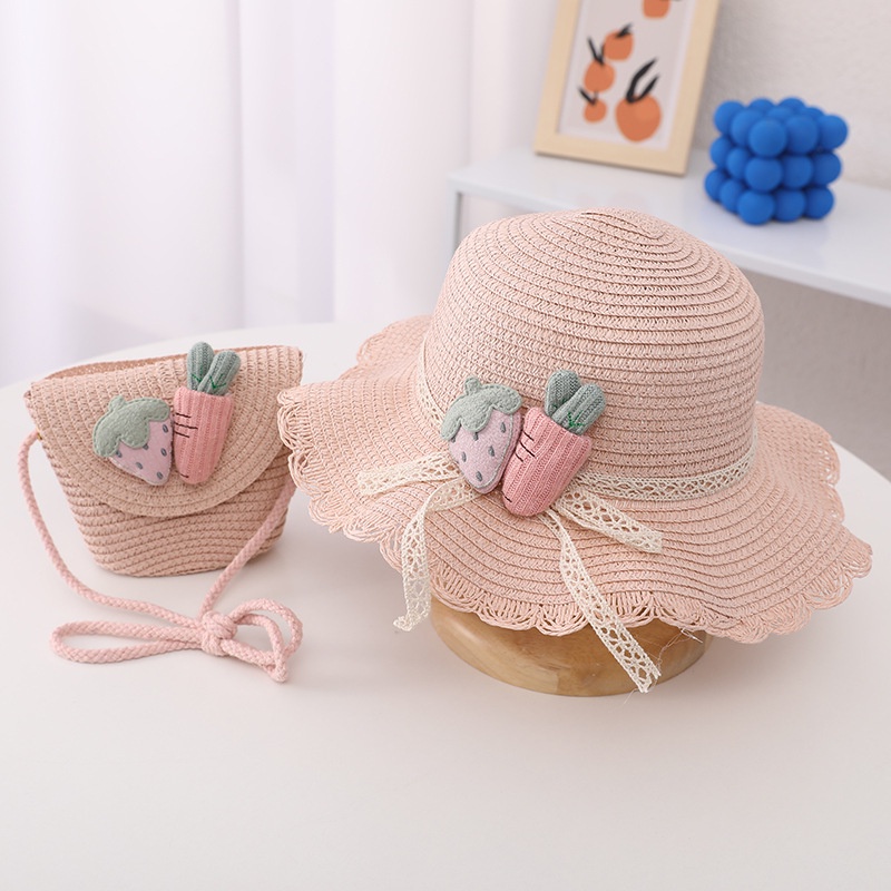 HAT11.17 Mũ cói kèm túi dễ thương đi biển cho bé, mũ cói cà rốt mềm đẹp