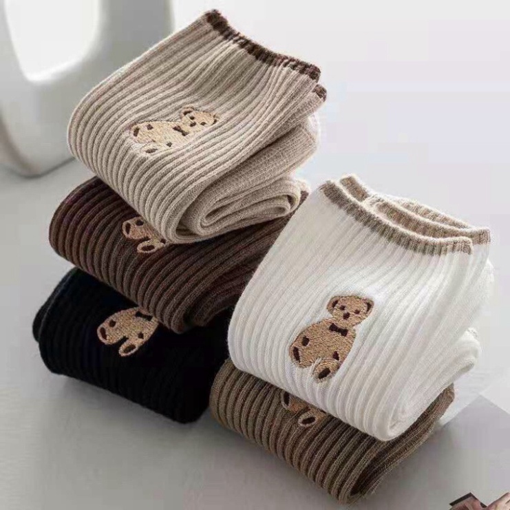 Set 5 Đôi Tất Gấu Tất Gấu Cổ Cao Siêu Đẹp Sang Chảnh Và Thời Trang Phong Cách Hàn Quốc.