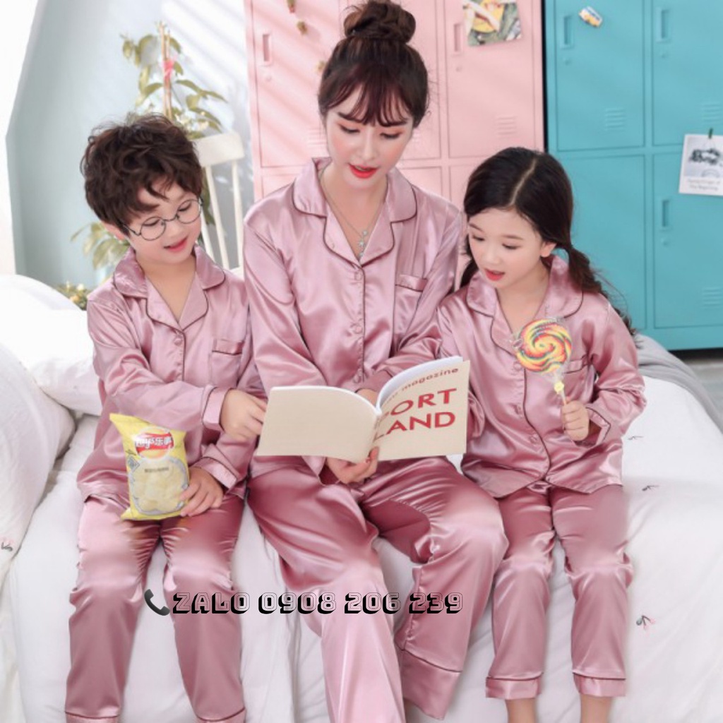 Đồ bộ pijama phi lụa mặc ngủ mẹ và bé