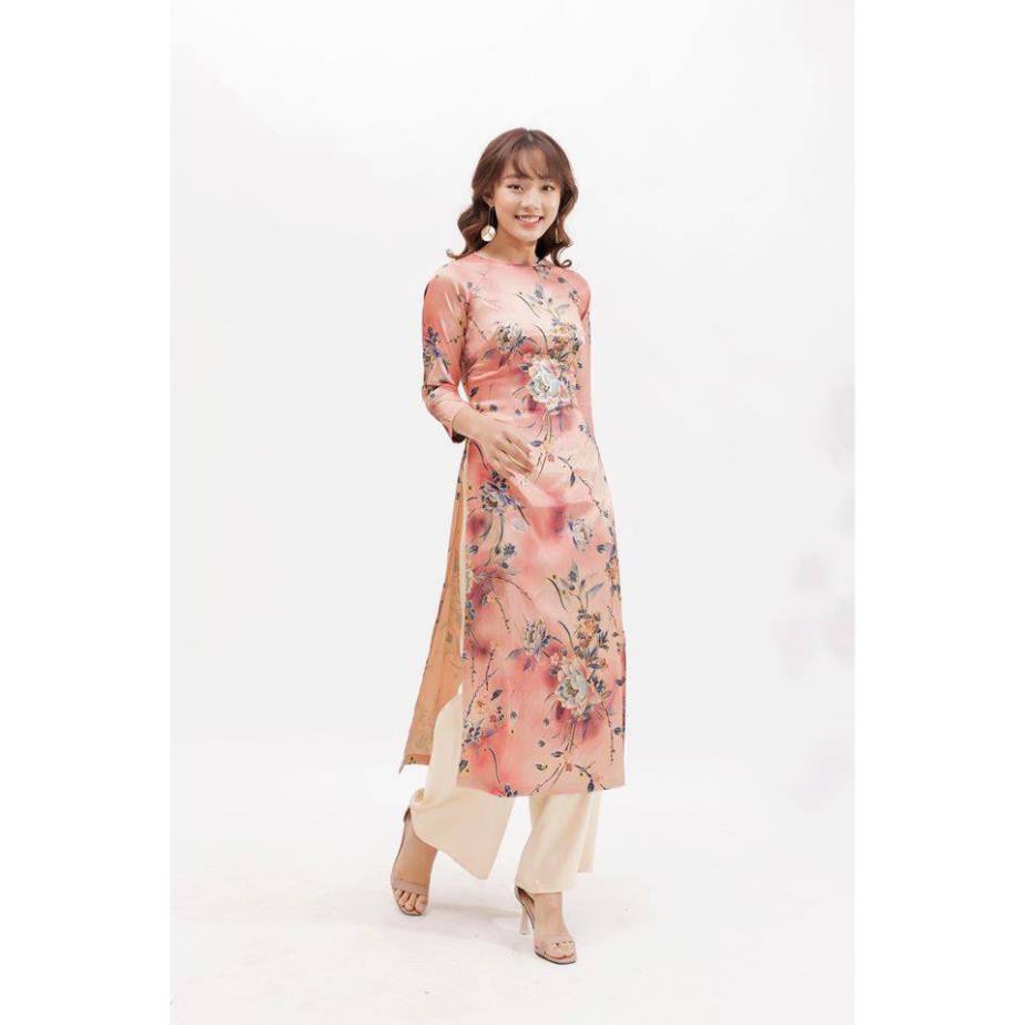 Áo Dài May Sẳn, Áo Dài Nữ Cổ Kiềng Tay Lửng Chất Gấm Vân Gỗ Màu Hồng Ruốc Họa Tiết Hoa Viền Nhũ, Hàng Thiết Kế Sang Chản | BigBuy360 - bigbuy360.vn