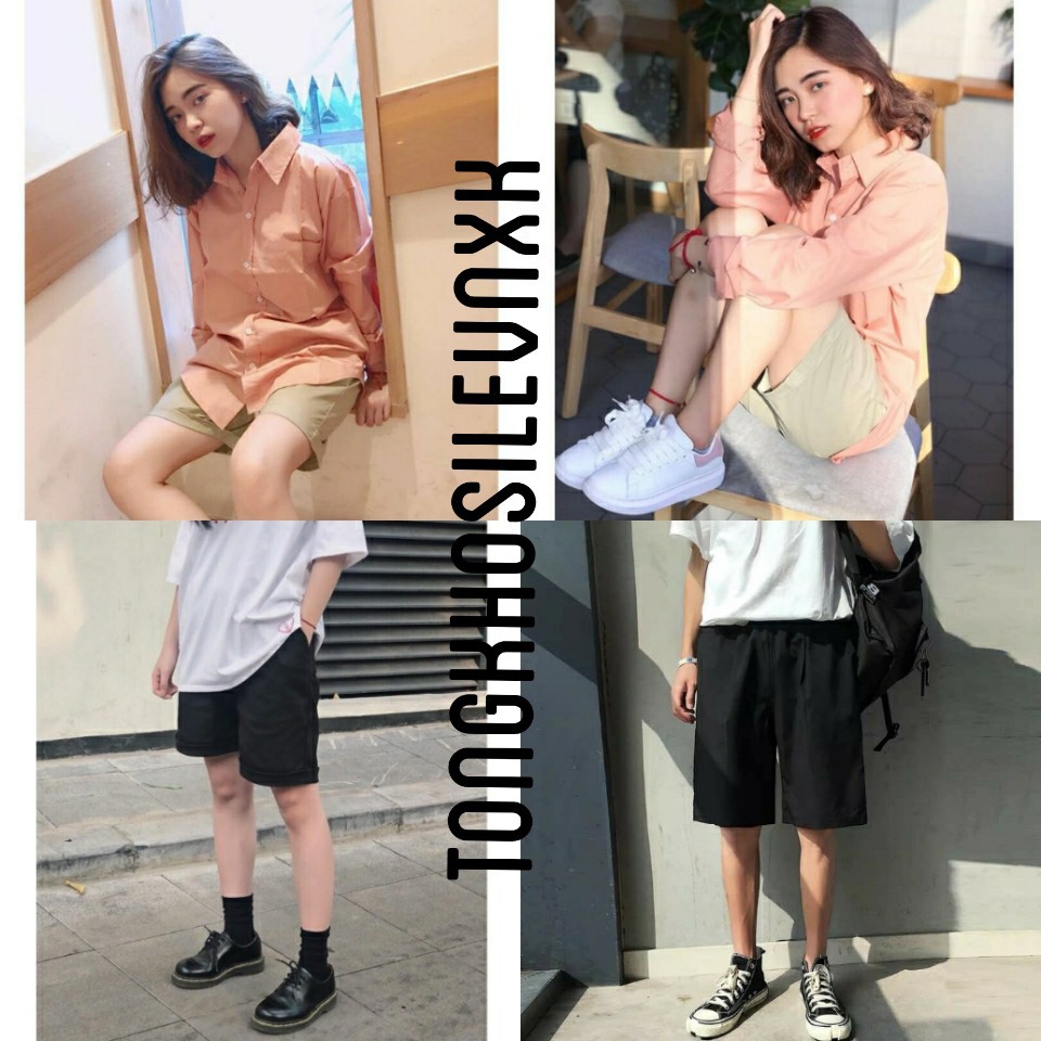 QUẦN SHORT KAKI ĐEN BE NAM NỮ UNISEX - (Sp sẵn)