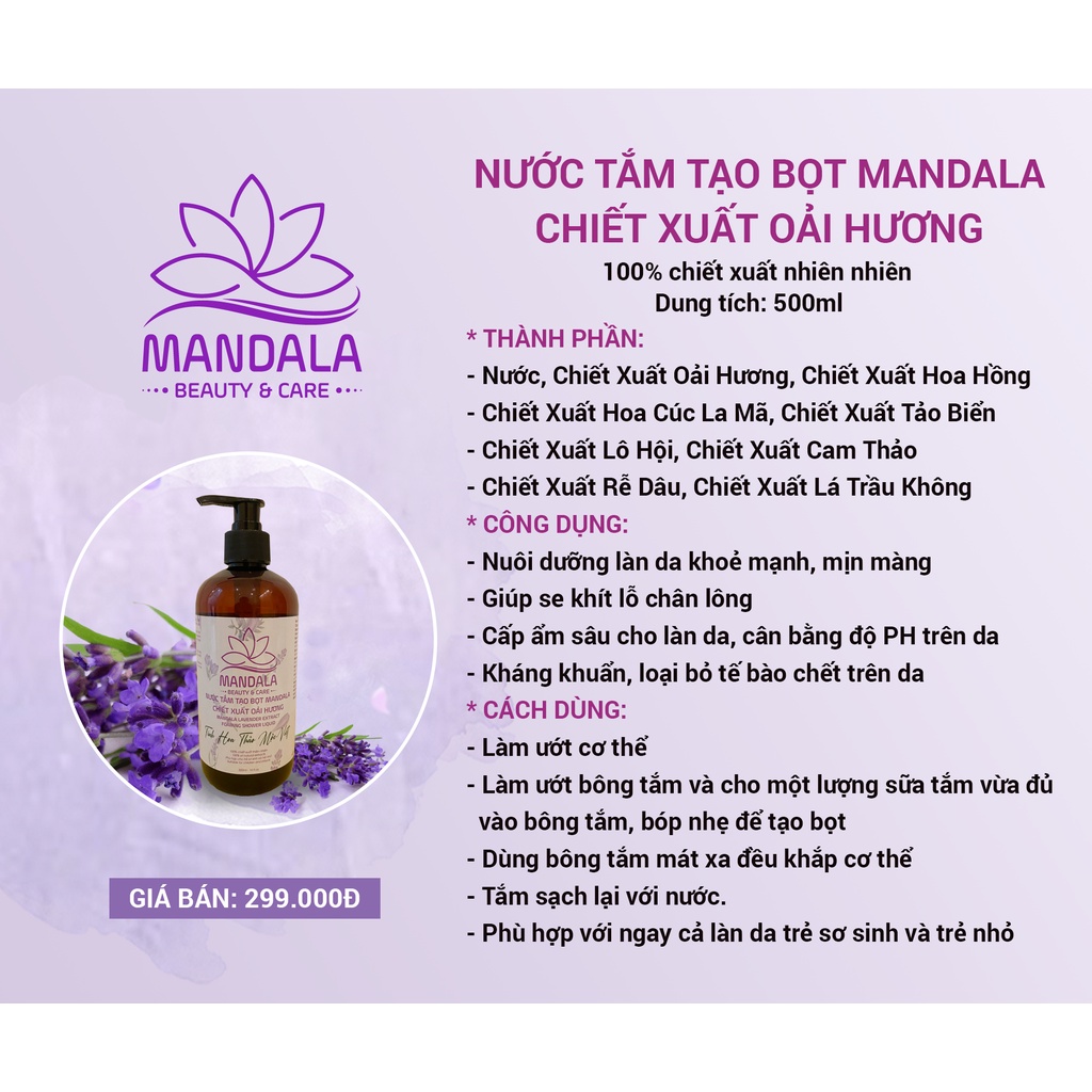 Sữa Tắm Thảo Dược Chiết Xuất Hoa Oải Hương Hoa Hồng  Mandala Cung Cấp Độ Ẩm Giúp Giảm Thâm Mụn