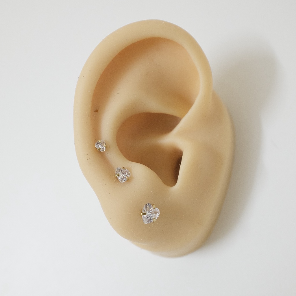 [1 Chiếc] Khuyên Tai Titan Màu Vàng Đá Trái Tim Unisex Đuôi Bi Không Gỉ Sét Không Ngứa Bông Tai Nam Julies Box 66