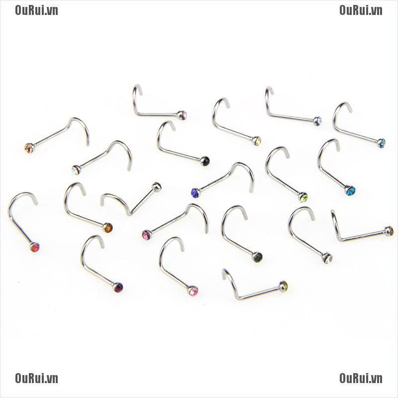 Set 20 Khuyên Mũi Đính Đá Pha Lê Cá Tính