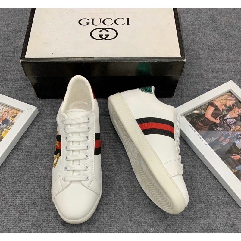 Giầy nam Gucci có hoạ tiết chữ ngang in chìm, Giày thời trang nam đế trắng mũi tròn phong cách giới trẻ btshop từ 38-42.