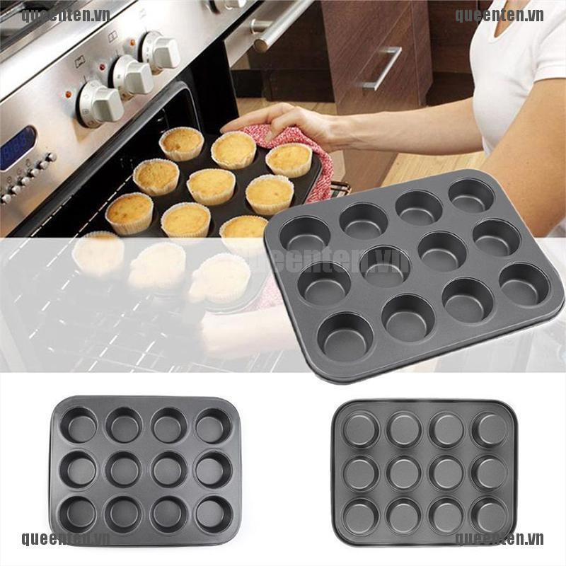 12 Cups Metal Nonstick Cupcake Baking Mold Pan Tray Tin Cakes Pudding Muffin Bun QUVN