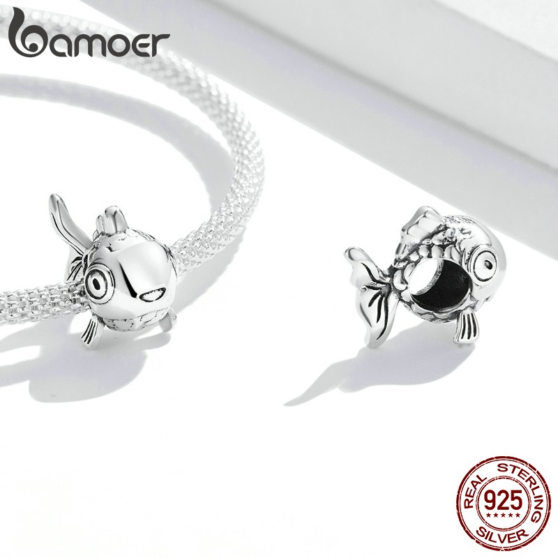 Hạt trang sức Bamoer Bsc543 bằng bạc 925 khẩu độ 4.5mm hình cá vàng thời trang thích hợp làm vòng tay DIY
