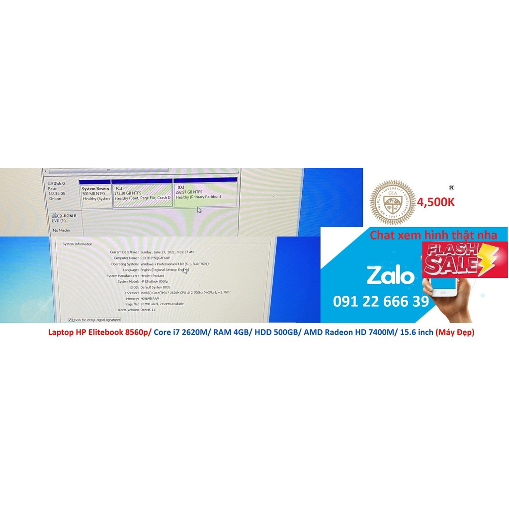 Laptop HP Elitebook 8560p/ Core i7 2620M/ RAM 4GB/ HDD 500GB/ AMD Radeon HD 7400M/ 15.6 inch (Máy Đẹp) | BigBuy360 - bigbuy360.vn