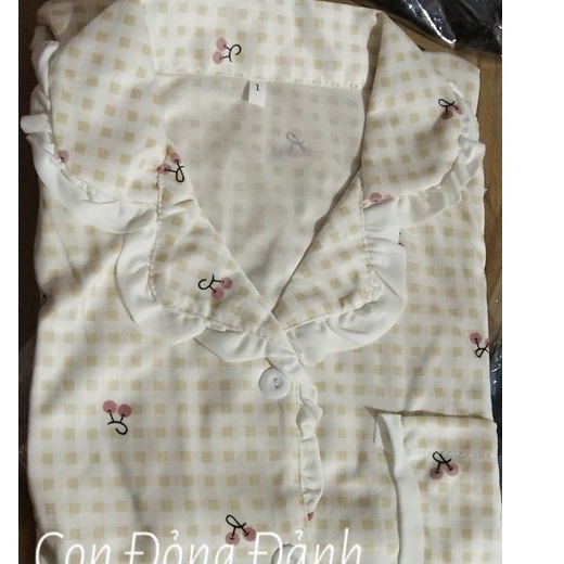 Đồ ngủ pijama kẻ caro bèo nhún dài tay chất thun mềm con đỏng đảnh DN003 chất thun mềm