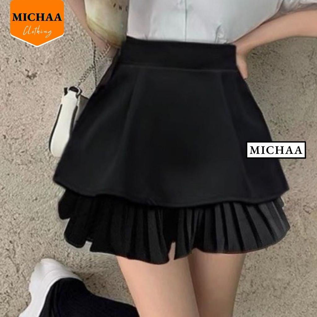 Chân Váy XẾP LY 2 TẦNG Ngắn Dáng Xòe Lưng Cạp Cao Tennis Có Lót Trong - MICHAA