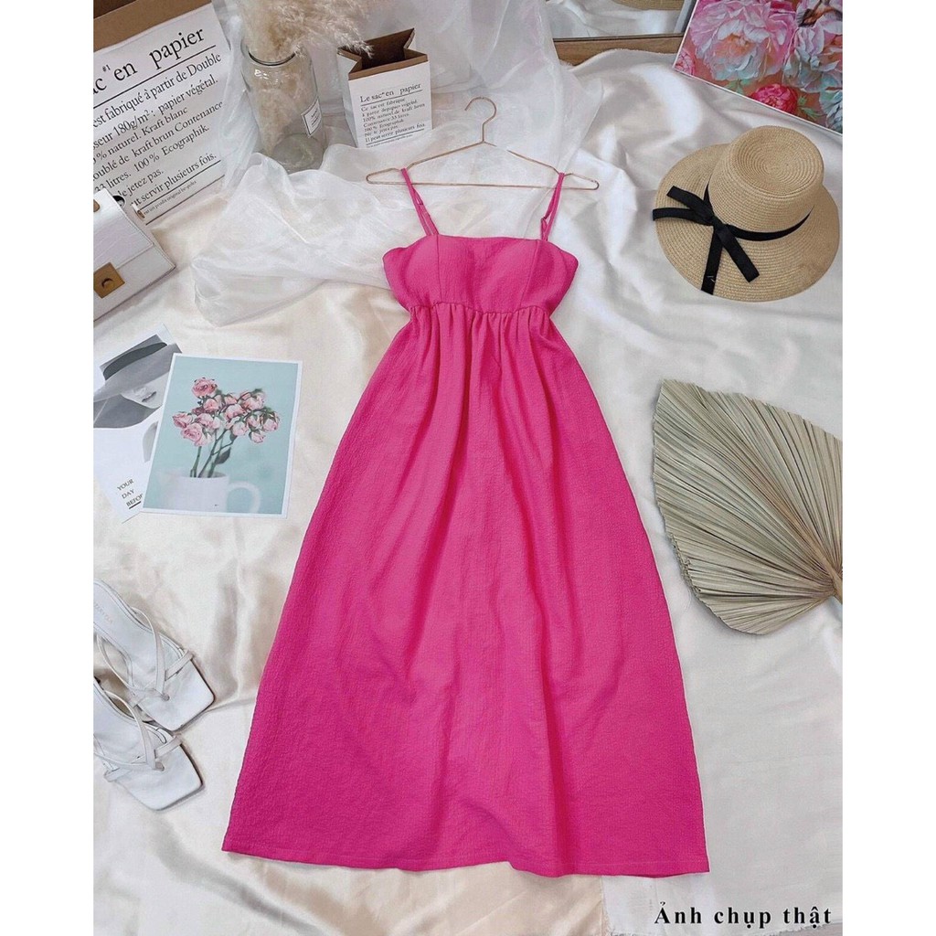 (Kèm ảnh thật)Váy Maxi Hai Dây Đẹp Đầm Màu Trắng Đen Hồng Đi Biển Mùa Hè Chụp Ảnh Màu Hotrend T1002
