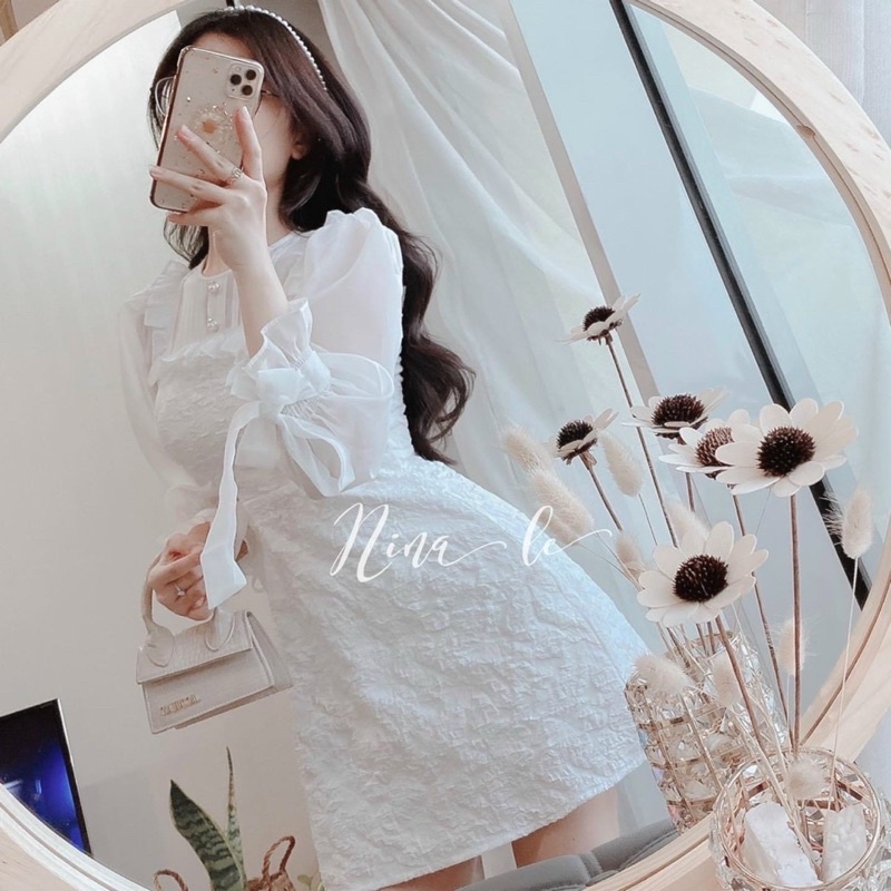 ĐẦM GẤM PHỐI CỔ VOAN tiểu thư ( ảnh thật)