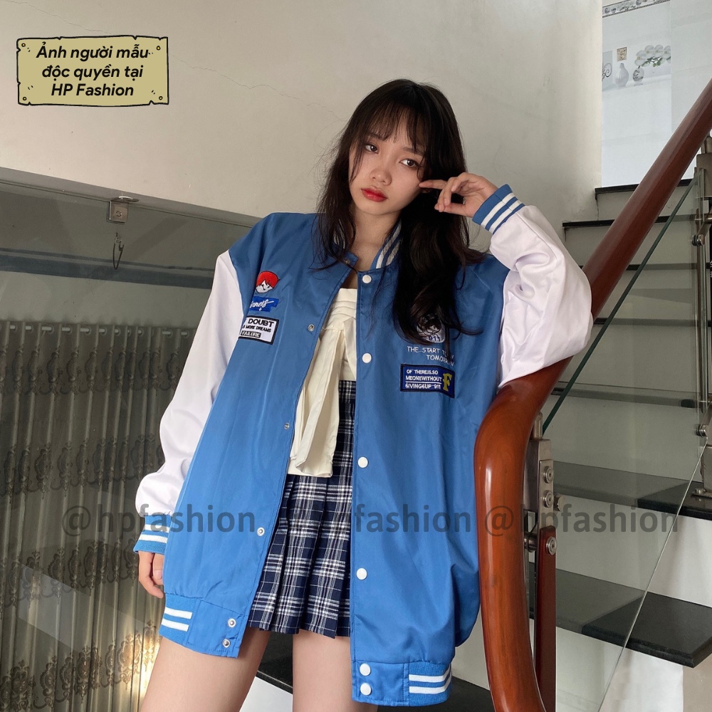 Áo bomber Varsity form rộng DINNER vải dù cao cấp ❤️ Áo khoác bóng chày dáng Unisex nam nữ D07