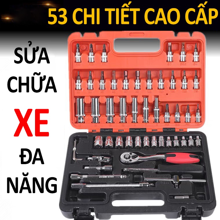 Bộ đồ nghề sửa chữa ô tô xe máy - Bộ dụng cụ vặn mở bulong ốc vít 53 chi tiết đa năng Syntek - Hàng Cao Cấp