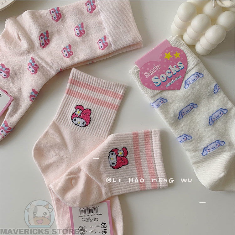 Vớ Cotton Mỏng Họa Tiết Hoạt Hình Melody/Chó cinnamon Kiểu Nhật Bản Dễ Thương Cho Nữ