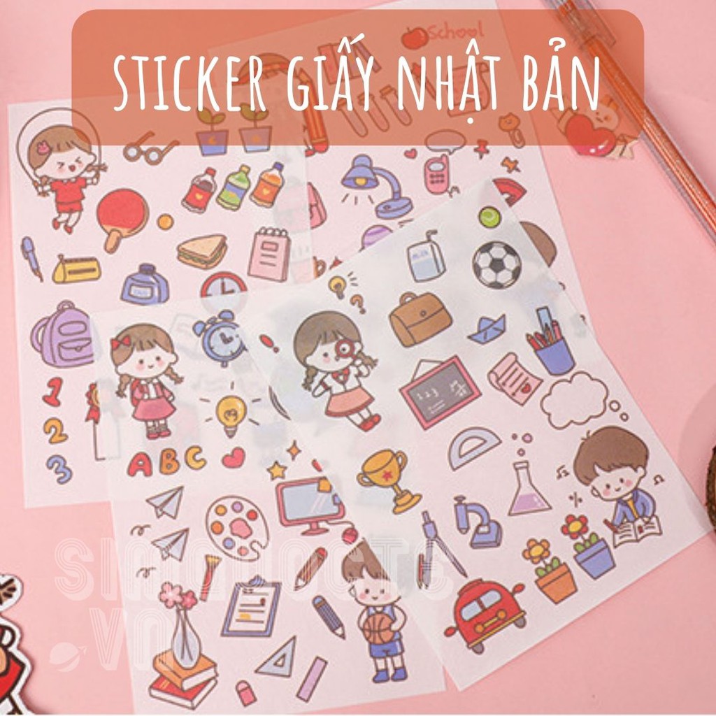 Bộ 4 tờ Sticker dán sổ nhật ký túi bút điện thoại theo chủ đề ST31