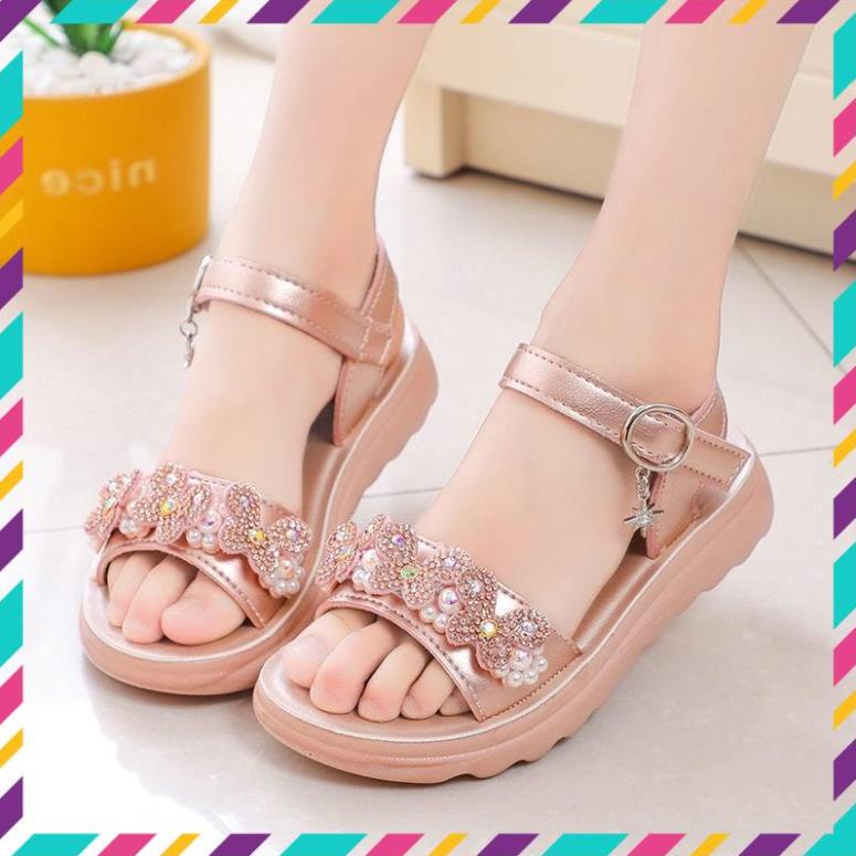 fd Sandal Bé Gái 2-13 Tuổi Quai Ngang Siêu Nhẹ Đế Êm Chống Trơn Trượt Họa Tiết Hoa Bướm Phong Cách Hàn Quốc D35 aa