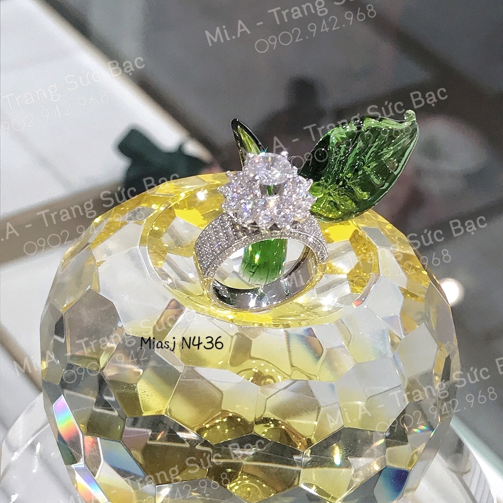 Nhẫn nữ bạc Ý S925 nạm đá xoàng cao cấp MiASJ N436 bản to sang trọng