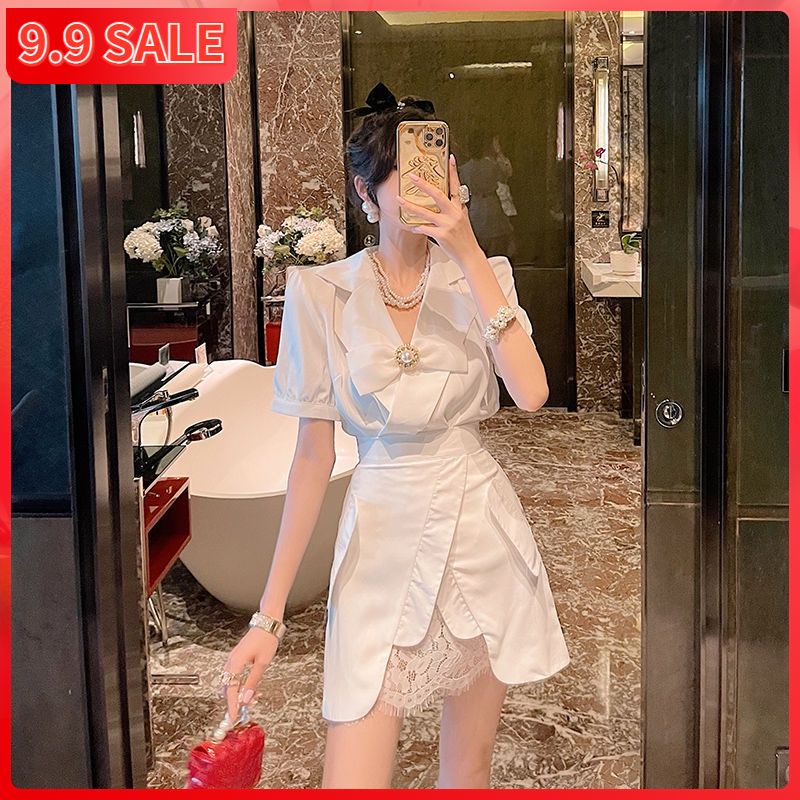 Set Áo Sơ Mi Cổ Vest Phối Chân Váy Thời Trang Thanh Lịch Cho Nữ