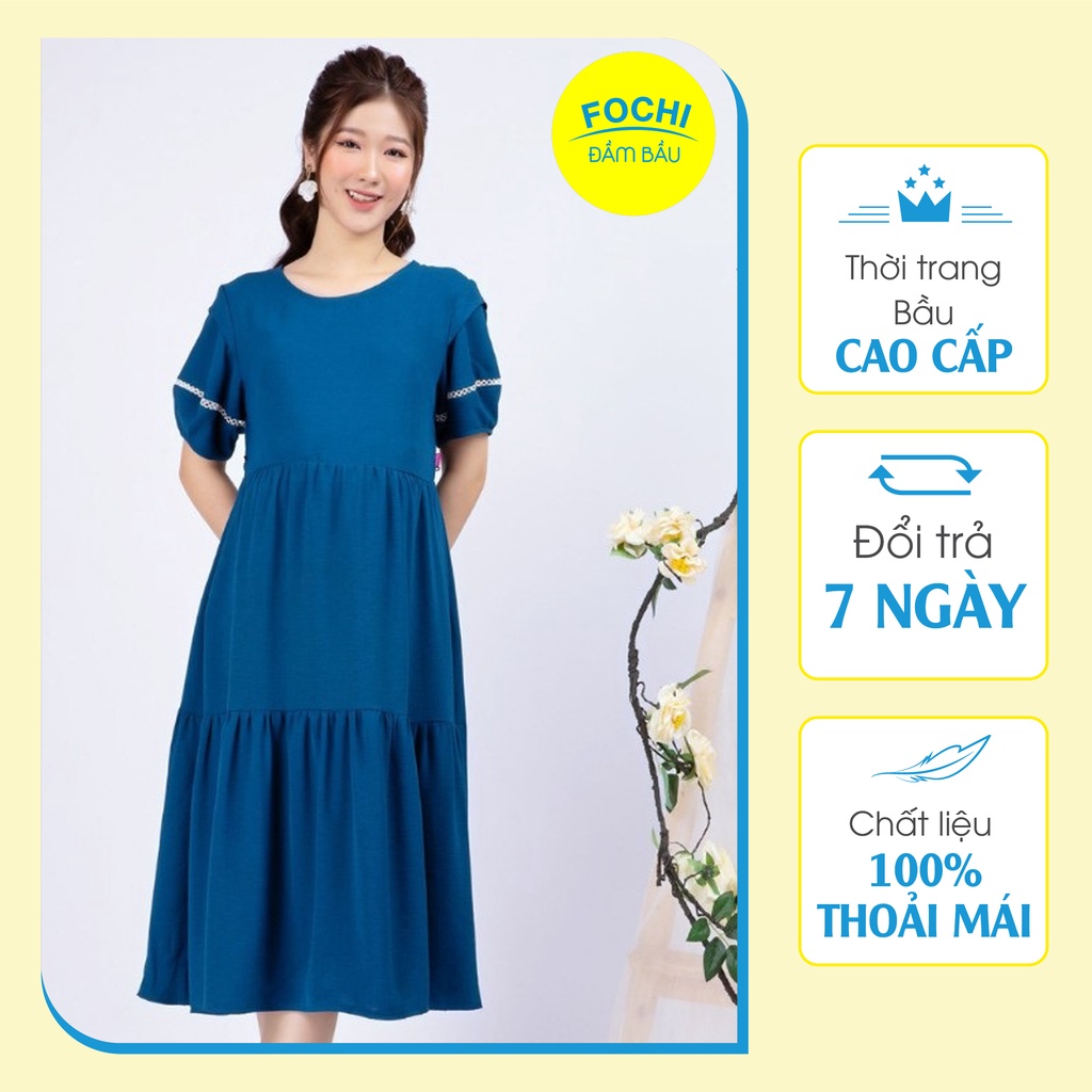 Đầm Bầu Thiết Kế BigSize FOCHI Váy Công Sở Chất Đũi Tơ Tằm Không Nhăn Kiểu Dáng Babydoll VB191