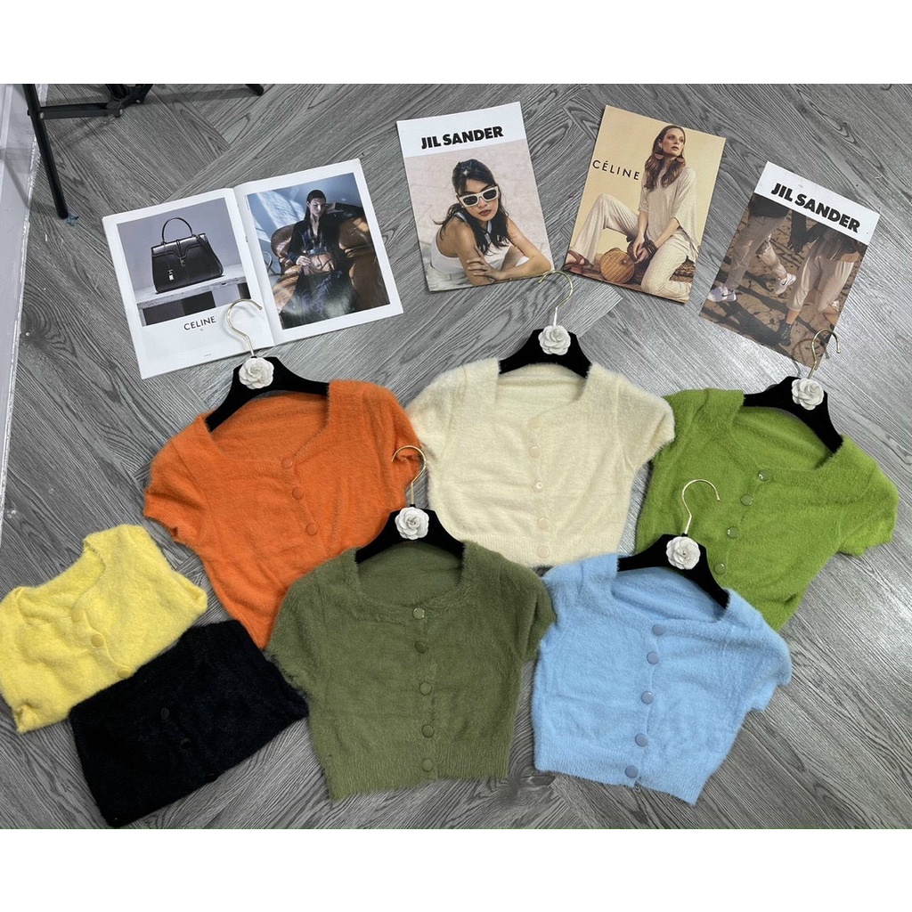 Áo Croptop Len Lông Tay Ngắn Cổ Vuông Có Cúc Nhiều Màu Nữ Tính | Smide Clothing