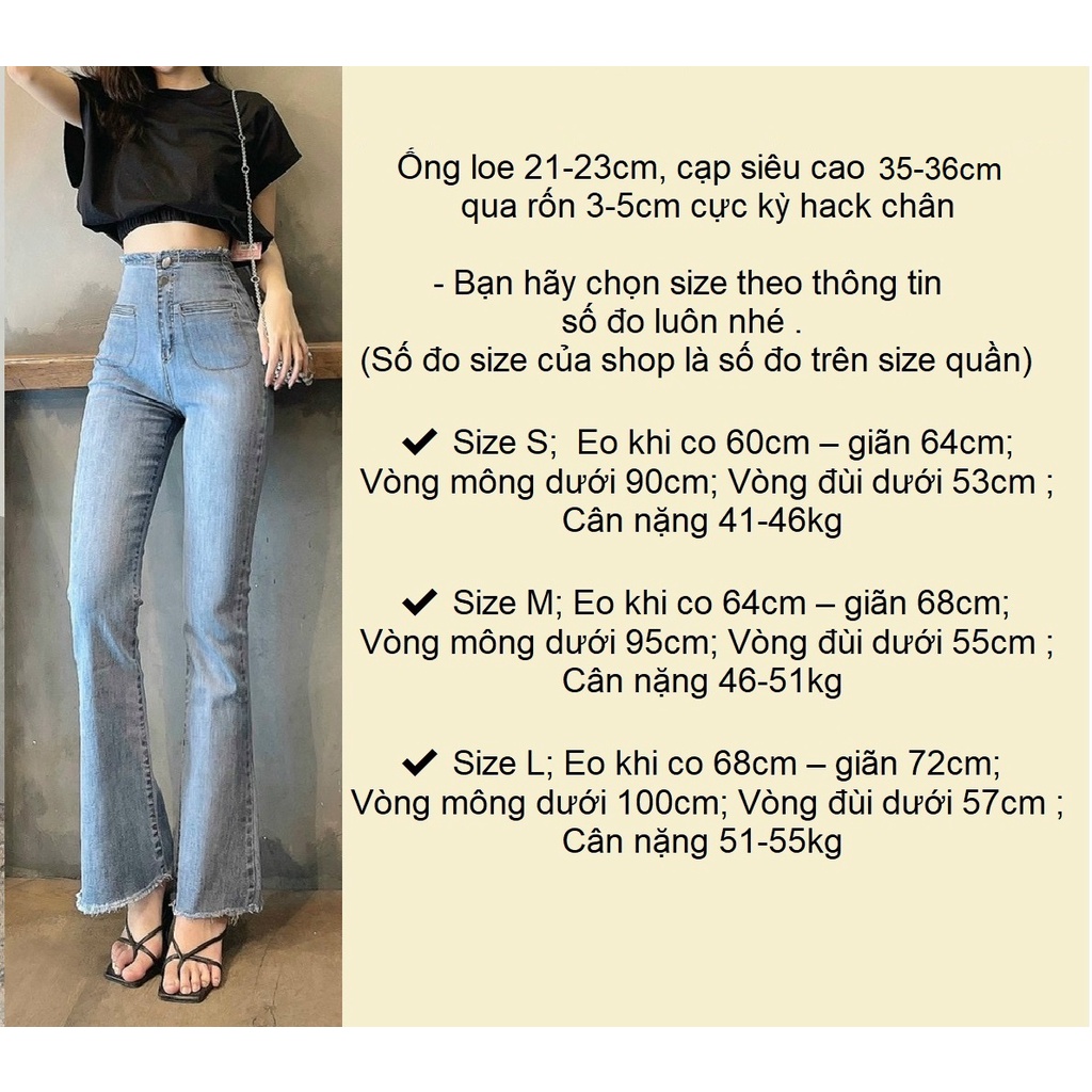 Quần Jeans Ống Pass Loe Lưng Siêu Cao QJ416