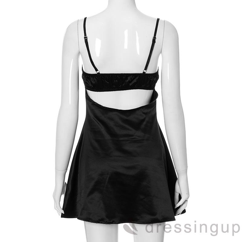 Đầm mini hai dây hở lưng phối ren màu sắc thời trang dành cho nữ