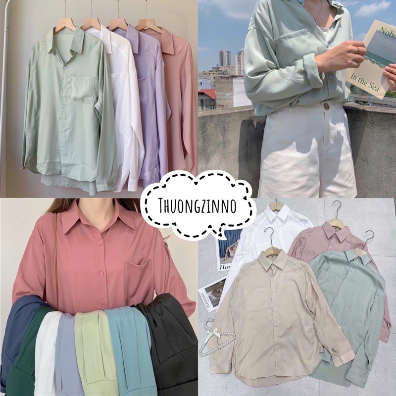 [Ảnh thật/Video] ÁO SƠ MI CỔ POLO LỤA TĂM VẢI ĐẸP DÀI TAY DÁNG SUÔNG RỘNG BASIC HÀN QUỐC SƠ MI LỤA VẠT BÀU TAY SUÔNG | BigBuy360 - bigbuy360.vn