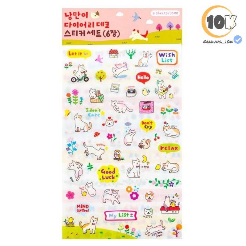 Bộ 6 vỉ sticker mèo trang trí đáng yêu (d16)