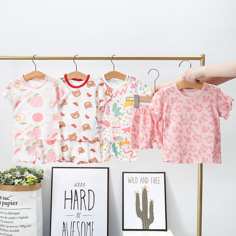 Bộ Đồ Mặc Ở Nhà Bằng Lụa Lạnh Tay Ngắn Thoải Mái Thời Trang Mùa Hè Cho Bé Gái