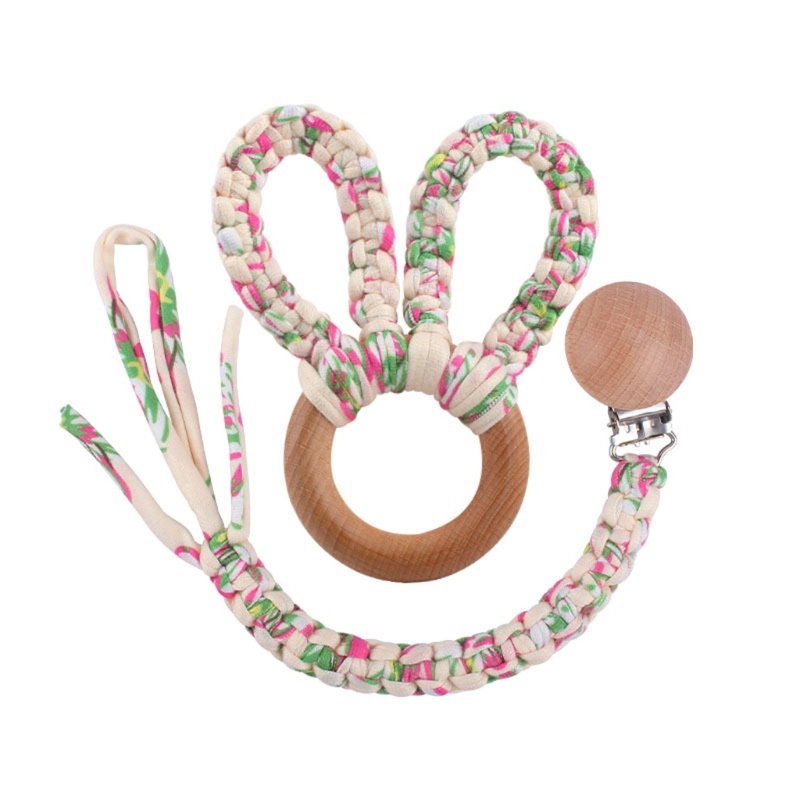 Set 2 Món Đồ Chơi Gồm Núm Vú Giả + Kẹp Tai Thỏ Đan Len DIY Dành Cho Bé