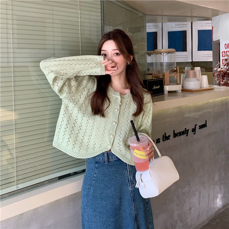Áo khoác cardigan dệt kim mỏng dáng rộng chống nắng thời trang thu cho nữ