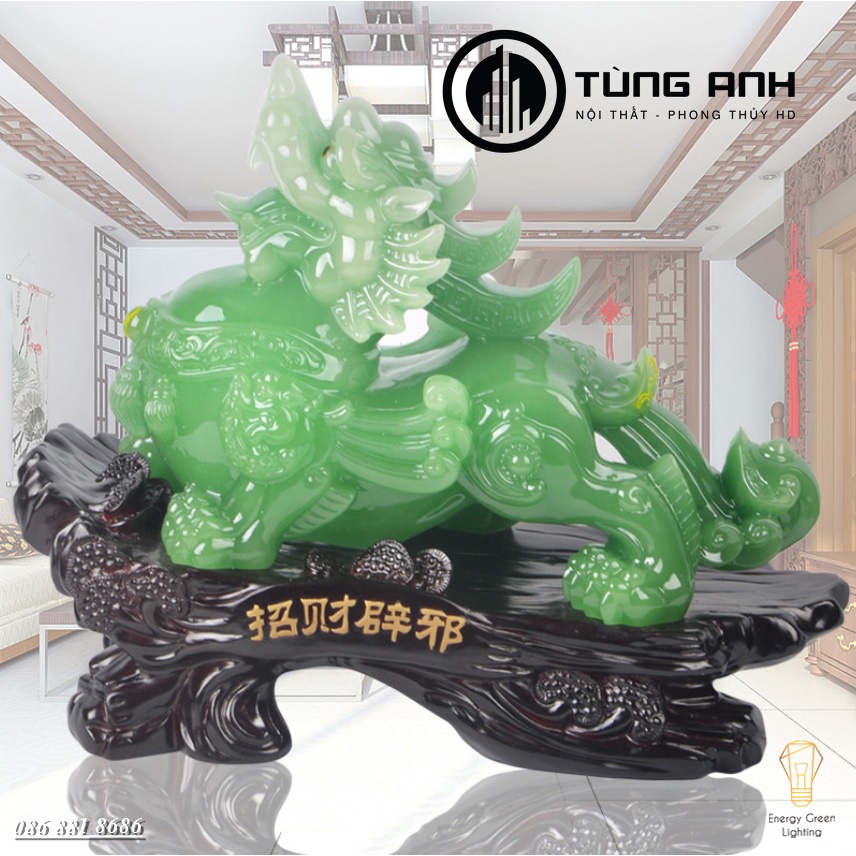 Tượng Phong Thủy Decor Tỳ Hưu PT-36 Màu Xanh Ngọc - Chiêu Tài Tịch Tà -  Mang Lại May Mắn ,Phát Tài, Phát Lộc - BH 1 Năm