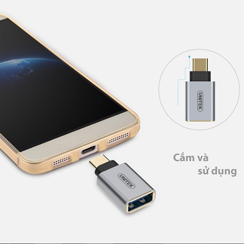 Đầu chuyển đổi USB 3.1 Type-C sang USB-A Unitek mã Y-A 025CGY. Hàng chính hãng