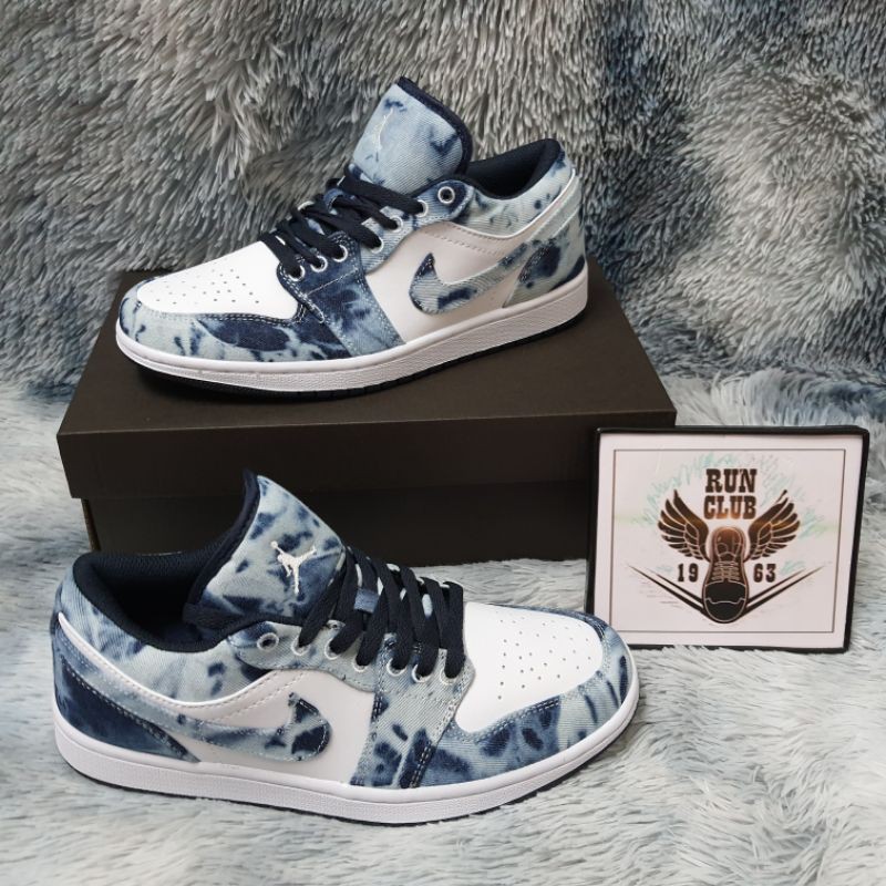 [Ảnh thật] giầy thể thao Jordan 1 low washed denim vải bò thời trang