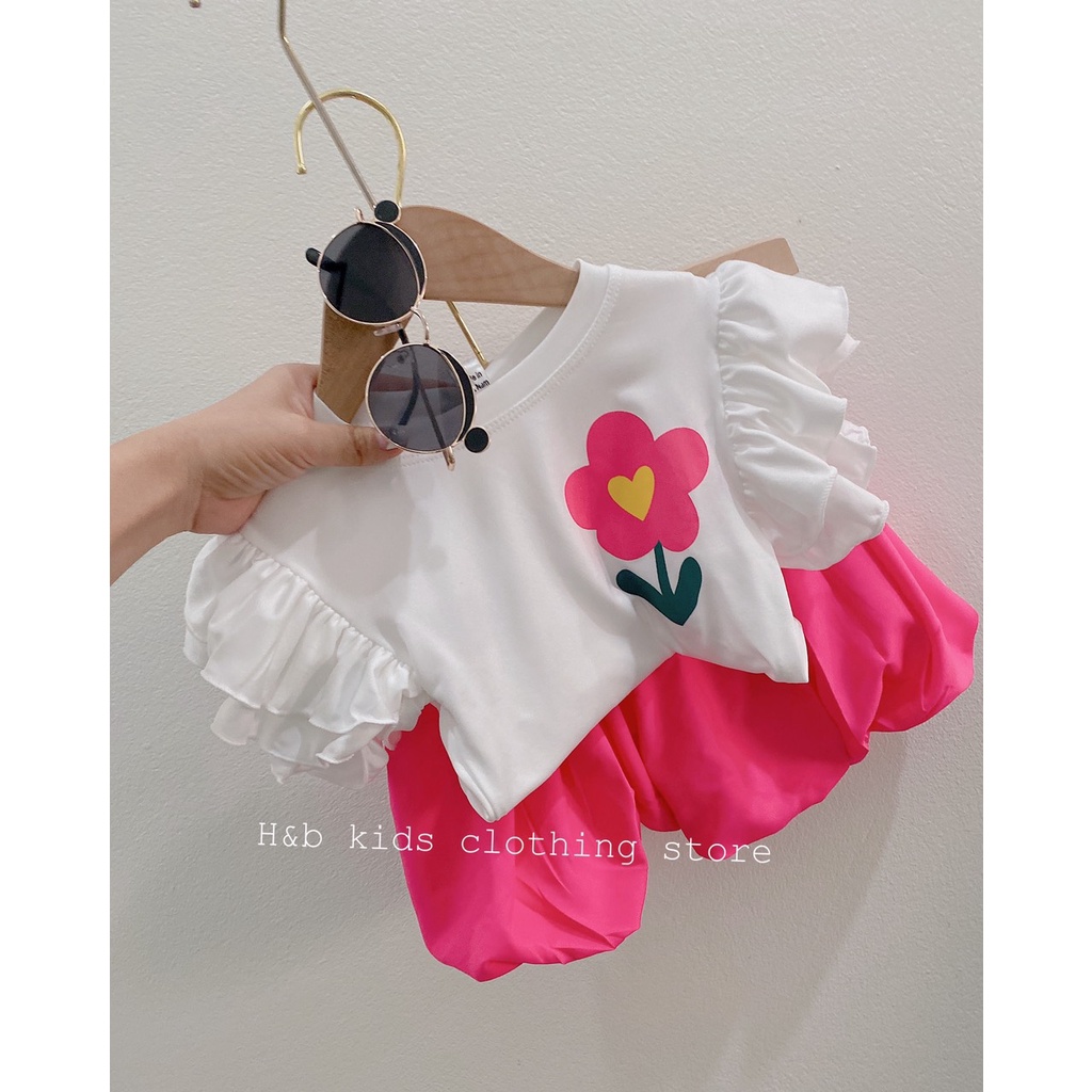 Set bộ bé gái siêu xinh áo cotton tay bèo kết hợp quần đũi bom dễ thương 8 - 20kg