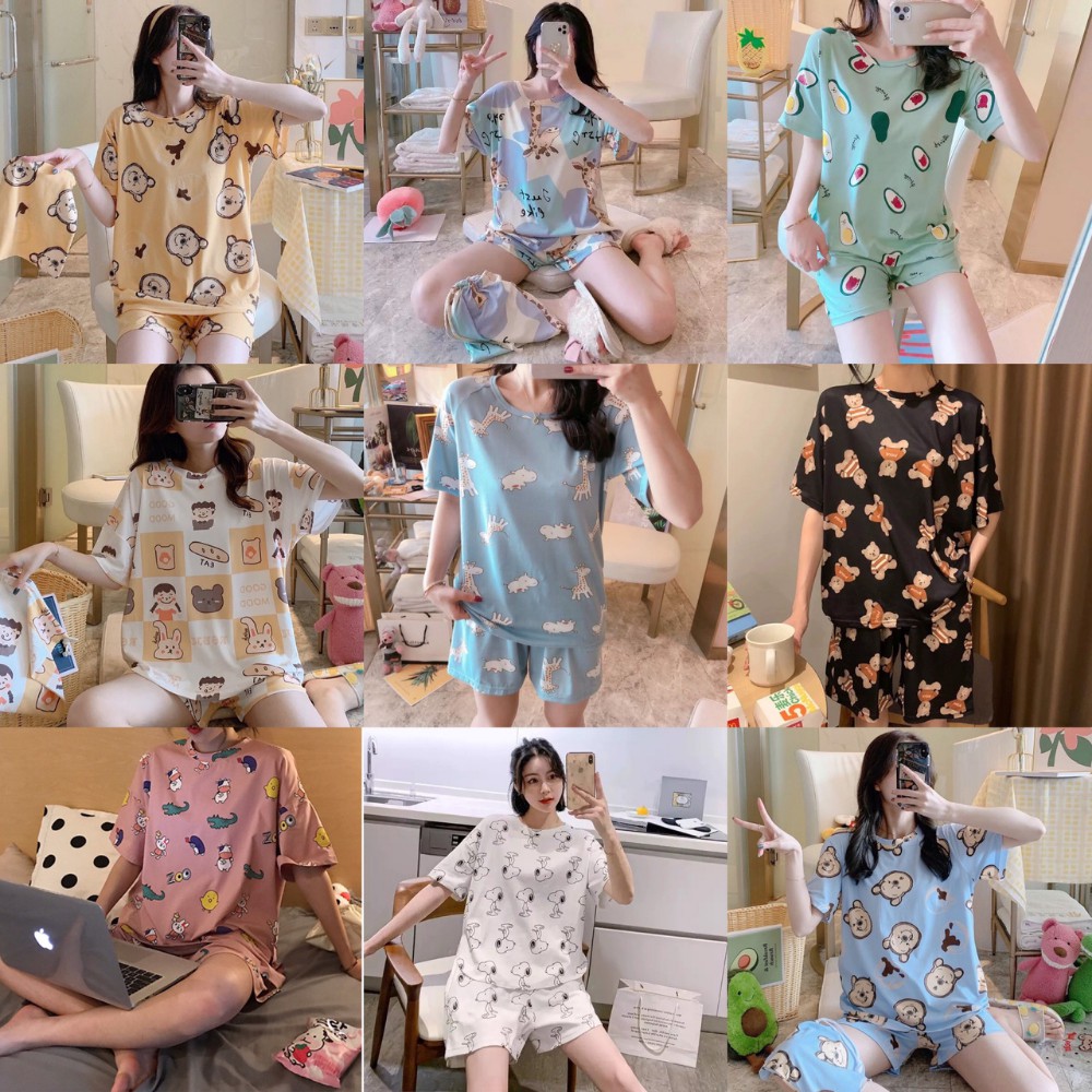 Đồ ngủ nữ cộc tay, đồ bộ pijama mặc nhà dễ thương thun sữa mềm mịn, thấm hút mồ hôi