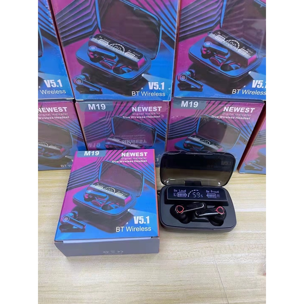 Tai Nghe Bluetooth M19 Không Dây Nhét Tai Cảm Ứng Nghe Gọi Nghe Liên Tục 5H Sạc Dự Phòng