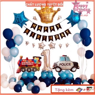 Set trang trí sinh Nhật cho bé trai mẫu xe các loại tặng kèm bơm keo