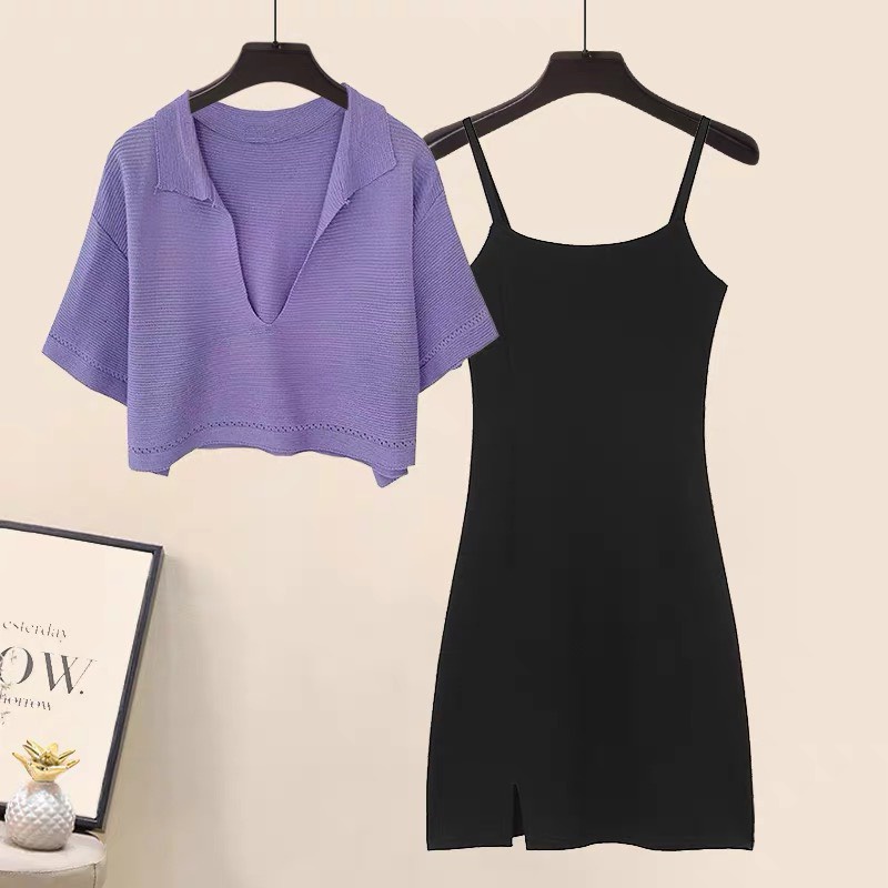 Set váy 2 dây xẻ tà chất dày và áo montoghi nhiều màu, áo nữ ngắn tay form rộng size đến 72kg phong cách Hàn Quốc