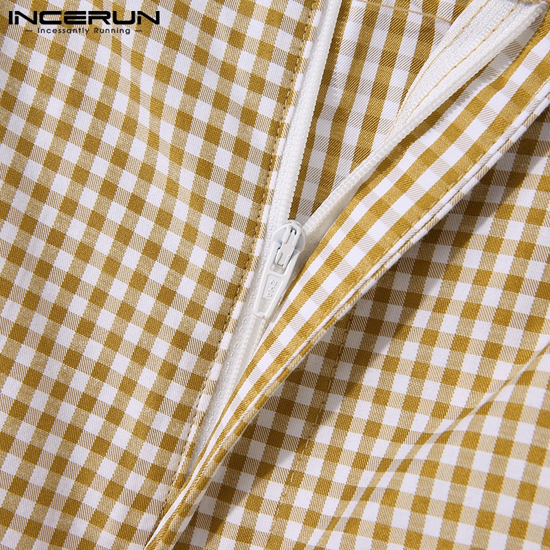 Set đồ 2 mảnh INCERUN gồm áo ghi lê và quần short sọc caro thời trang cá tính cho nam