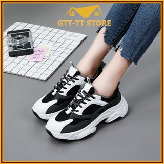 Giày thể thao nữ đen trắng, độn đế cao 5cm, siêu hit hot, mới nhất tại hàn quốc.