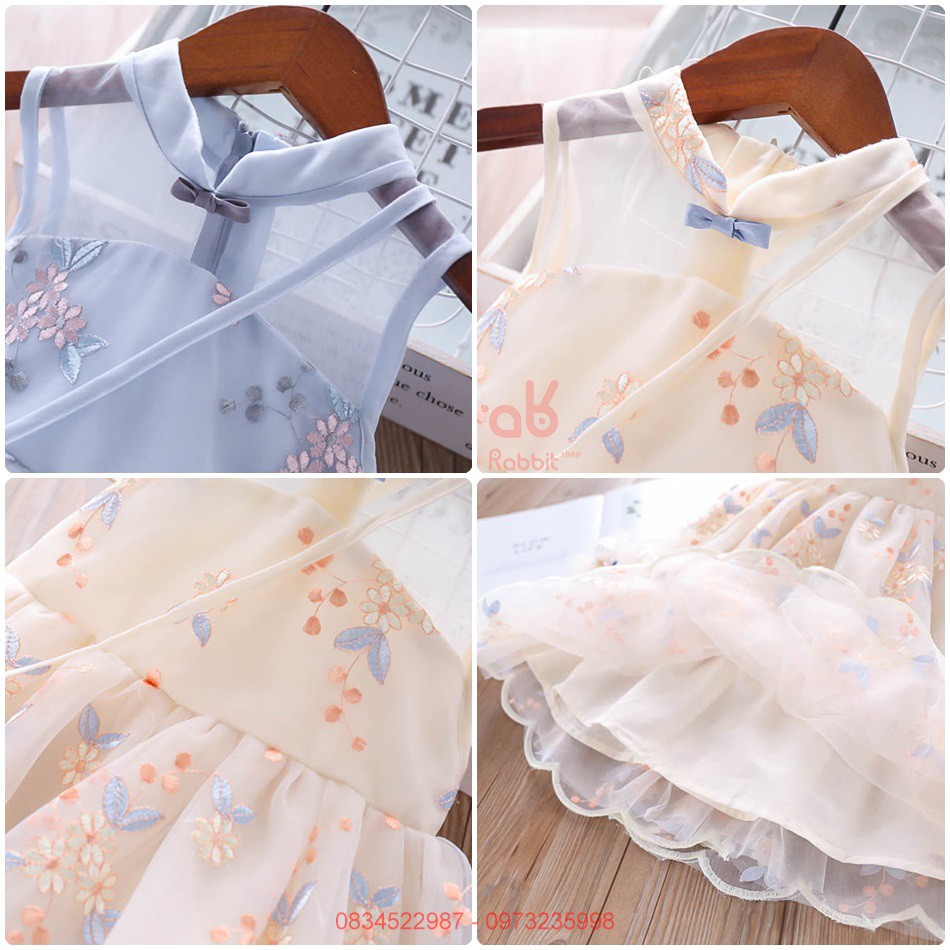 V01 Váy đầm công chúa thêu họa tiết xinh xắn cho bé